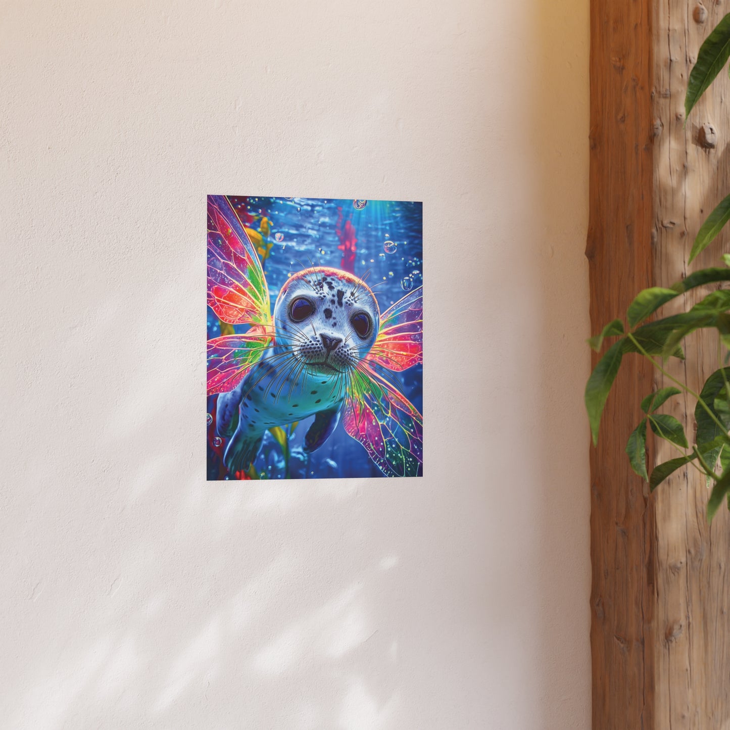 Fantasy Seal Poster — Colorful Fairy-Winged Marine Animal Art Print (Satin or Archival Matte)