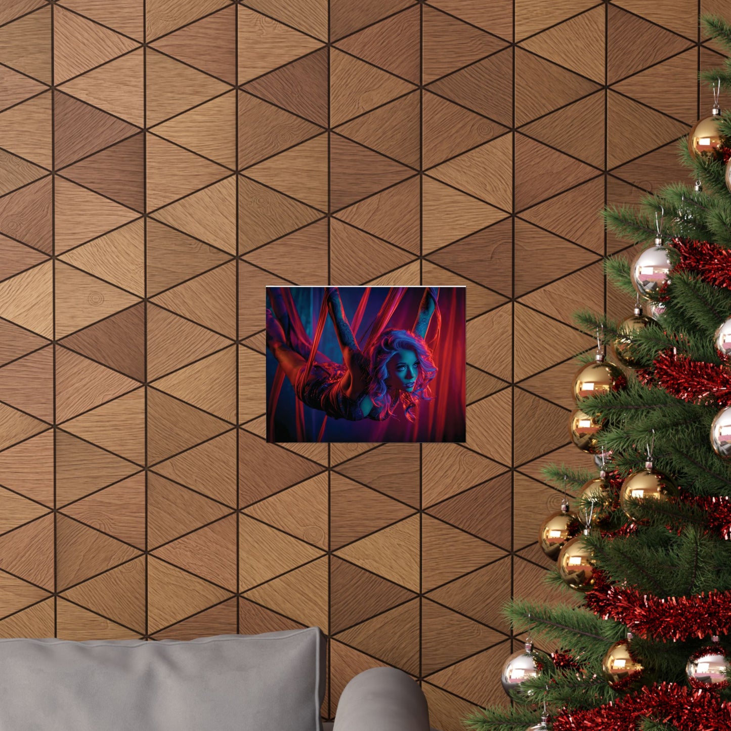 Elegant Shibari Art Print – Sensual Woman in Red Ribbons