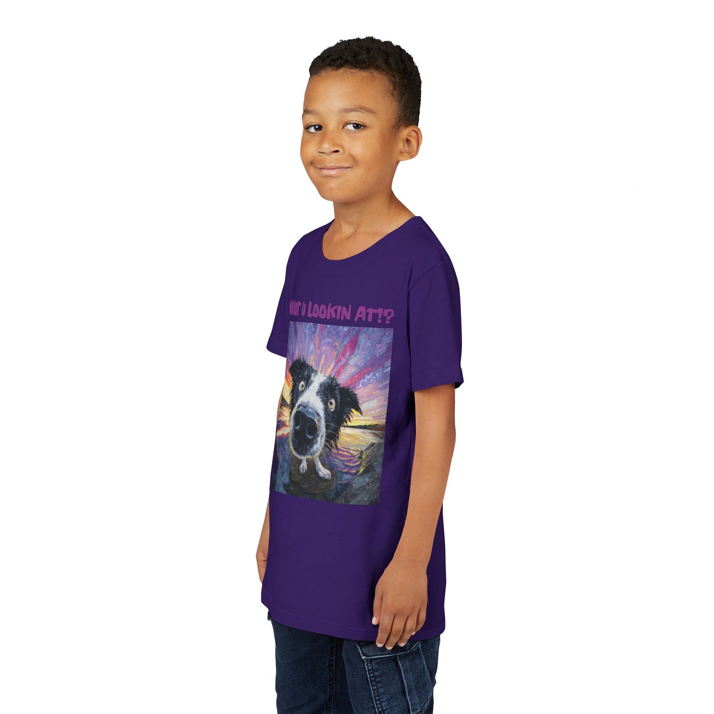 Whut U Lookin At!? Goofy Border Collie Sarcastic Youth Short Sleeve Tee
