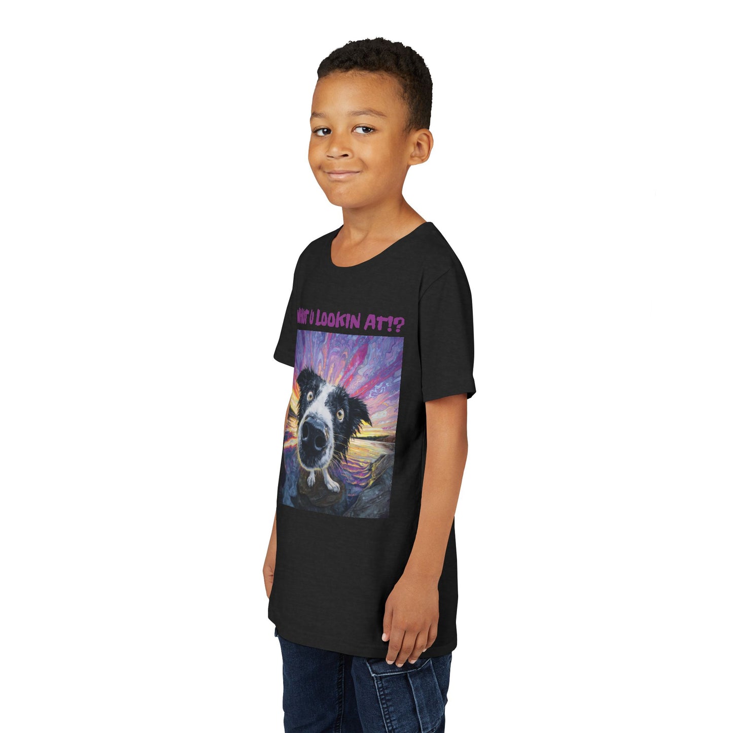 Whut U Lookin At!? Goofy Border Collie Sarcastic Youth Short Sleeve Tee