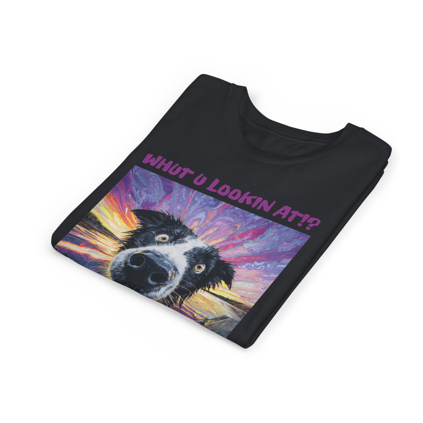 Whut U Lookin At!? Goofy Border Collie Sarcastic Youth Short Sleeve Tee