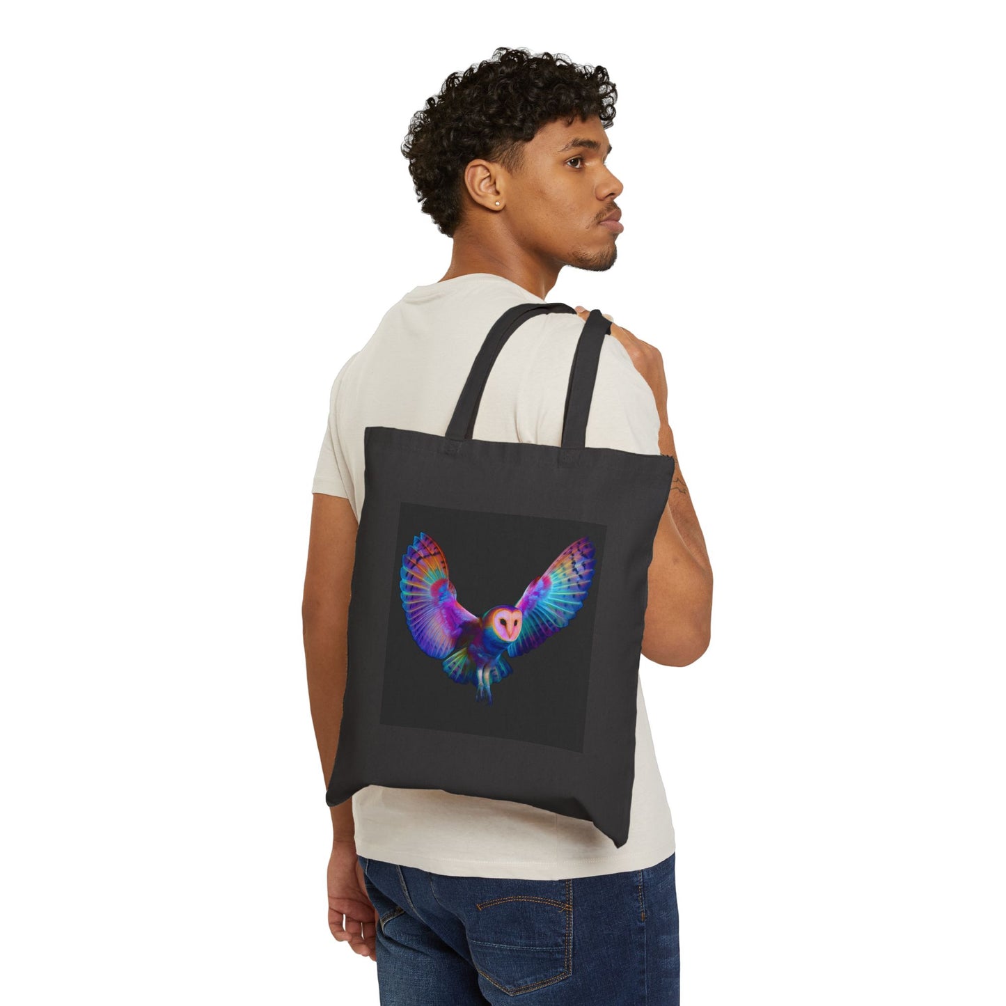 Trippy Owl Canvas Tote Bag, Eco-Friendly Shopping Bag