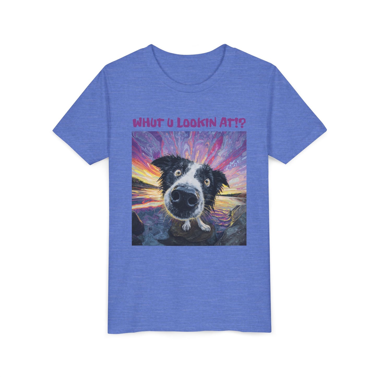 Whut U Lookin At!? Goofy Border Collie Sarcastic Youth Short Sleeve Tee