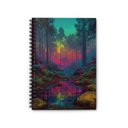 Trippy Simulation Spiral Notebook – Vaporwave Meets High-Def Nature, Surreal Grid Aesthetic
