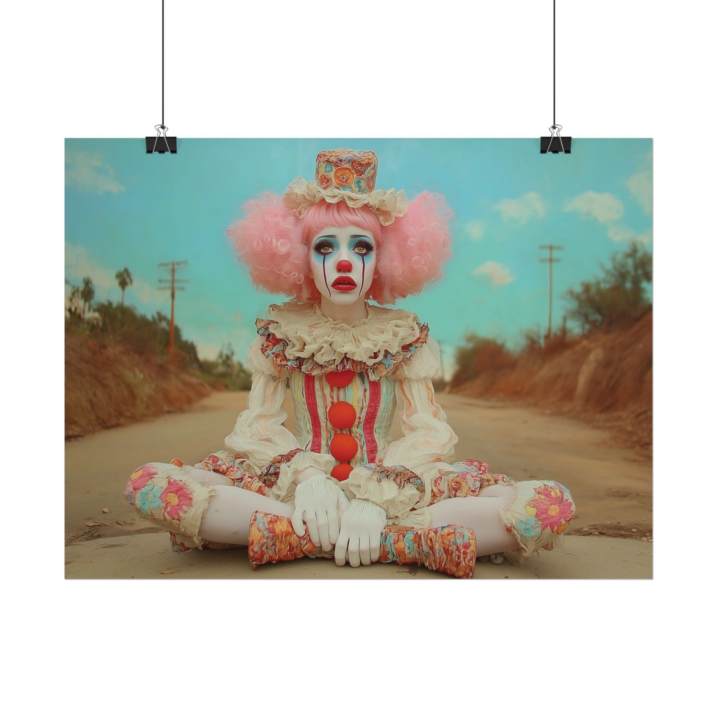 Creepy Cute Clown Poster — Vintage Sad Clown Rolled Art Print