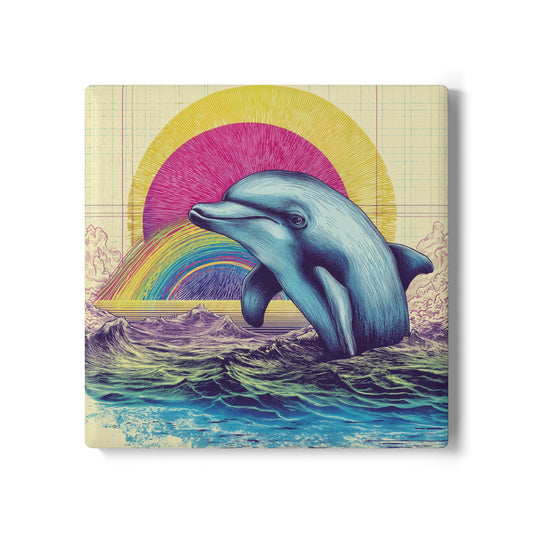 Whimsical Dolphin Ceramic Coaster Set, Colorful Ocean Decor, Beach House Gift, Nautical Home Accent, Fun Drink Coasters