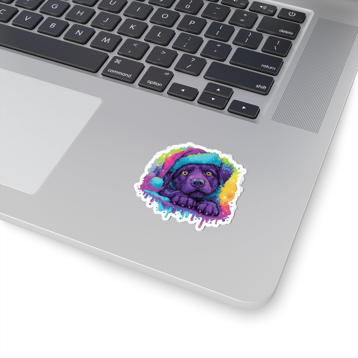 Cute Christmas Puppy Sticker – Deep Purple Festive Dog Kiss-Cut Decal
