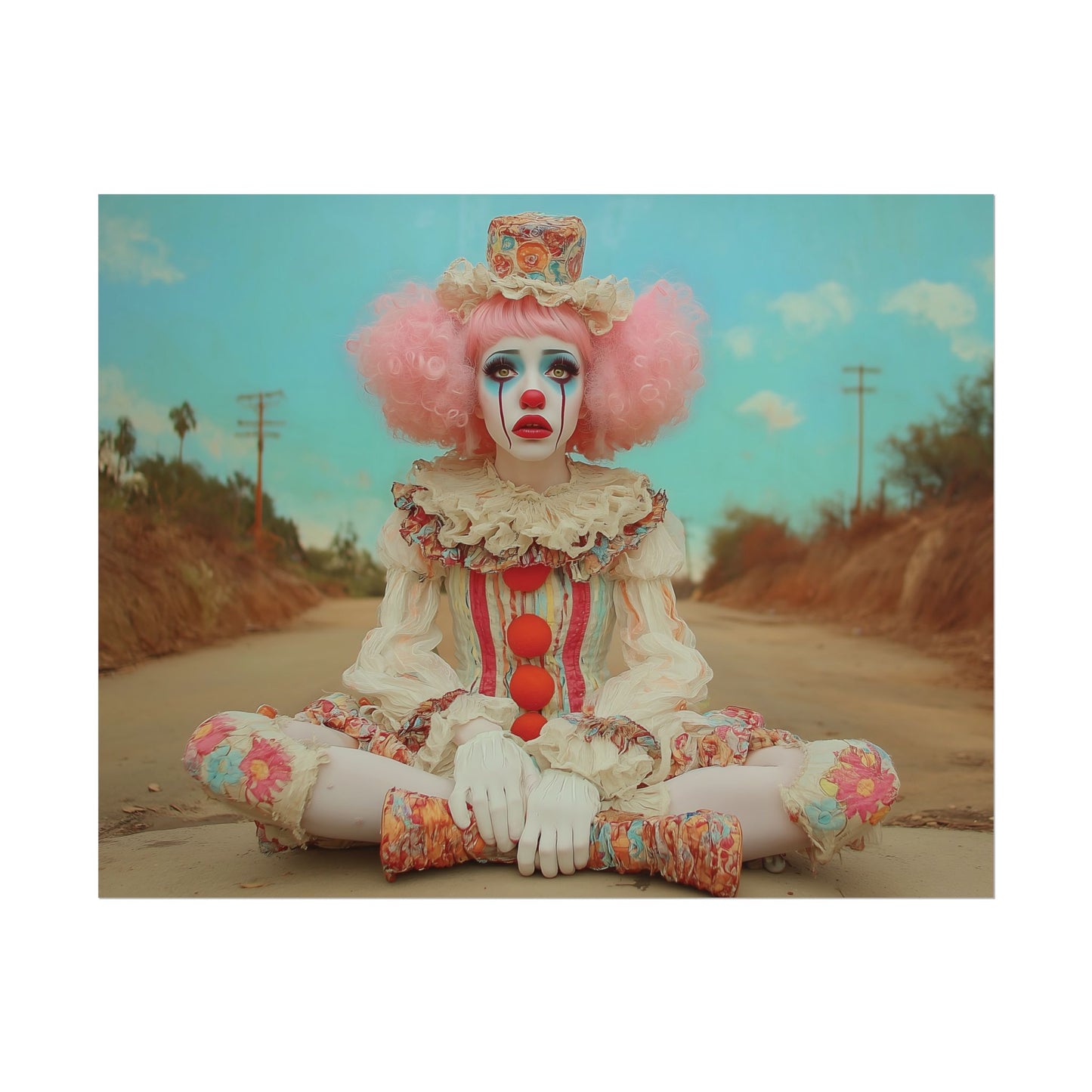 Creepy Cute Clown Poster — Vintage Sad Clown Rolled Art Print