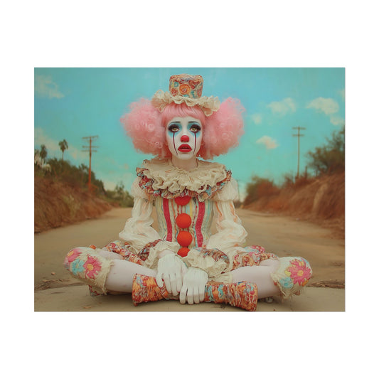 Creepy Cute Clown Poster — Vintage Sad Clown Rolled Art Print