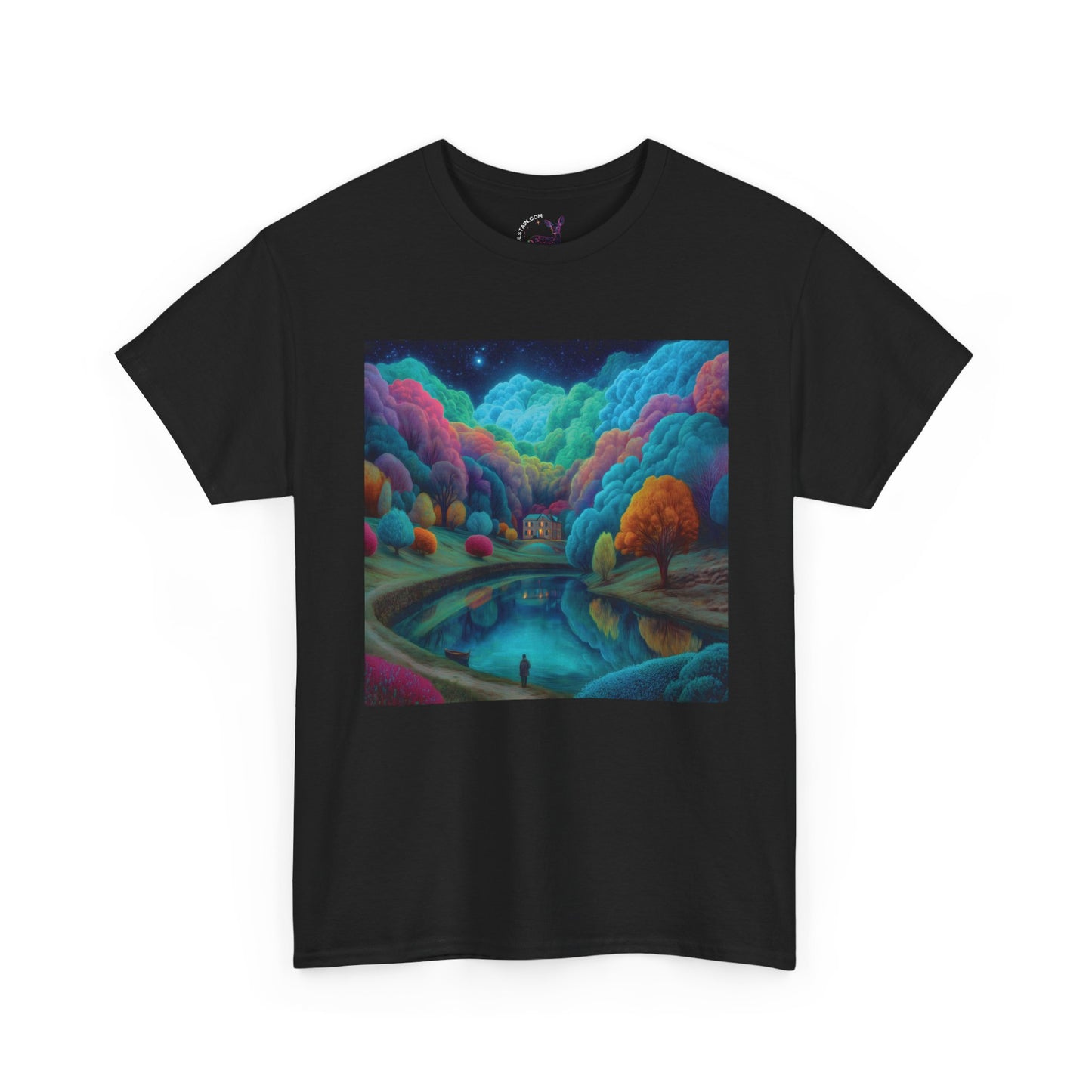 Lights Are On Anybody Home? Dreamy Surreal Landscape Unisex Tee – Fluffy Trees, Magical Lake
