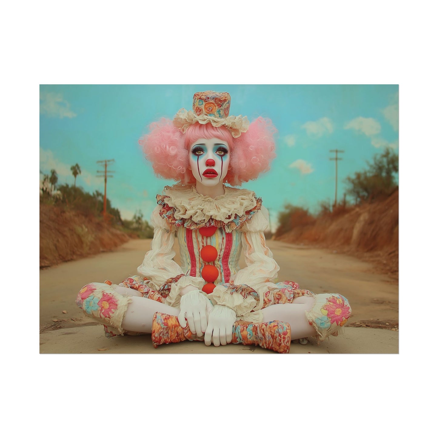 Creepy Cute Clown Poster — Vintage Sad Clown Rolled Art Print