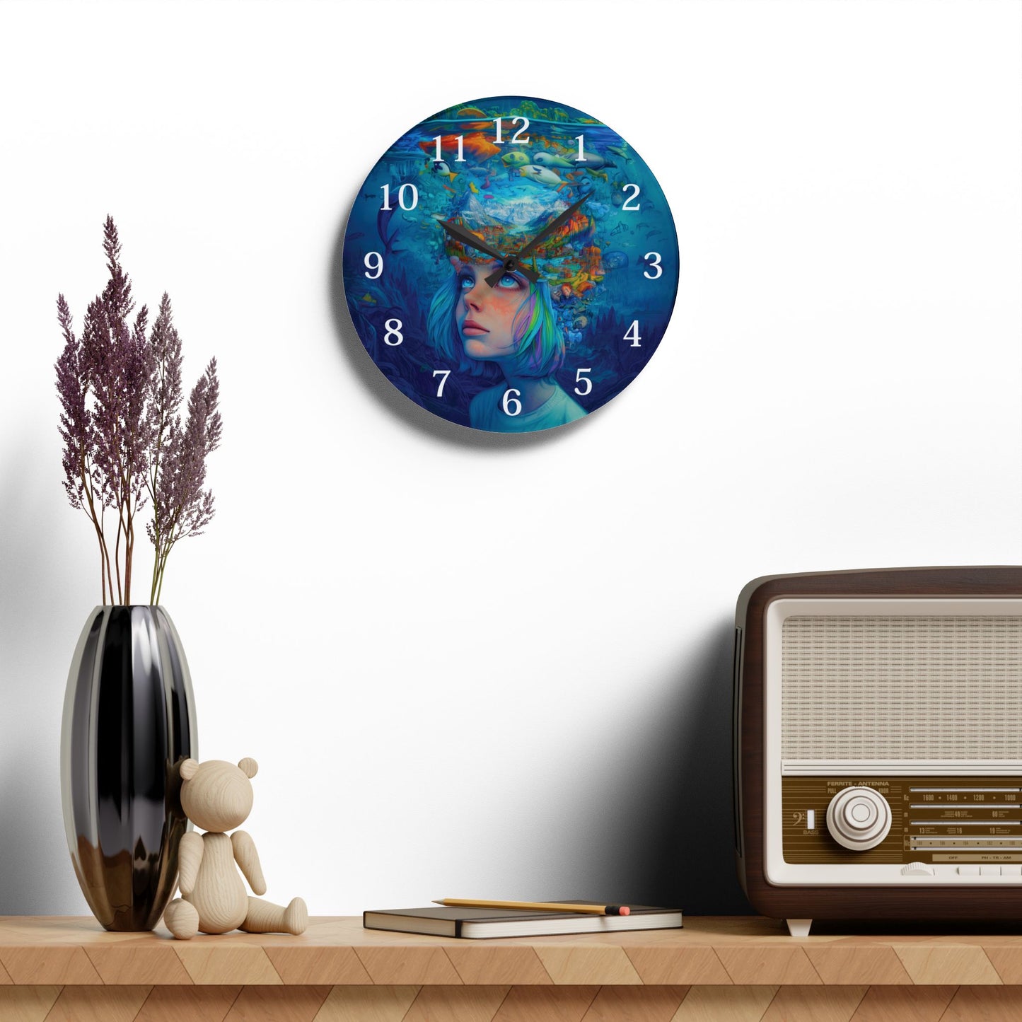 Ethereal Ocean Dreamer Wall Clock - Surreal Underwater Fantasy Art