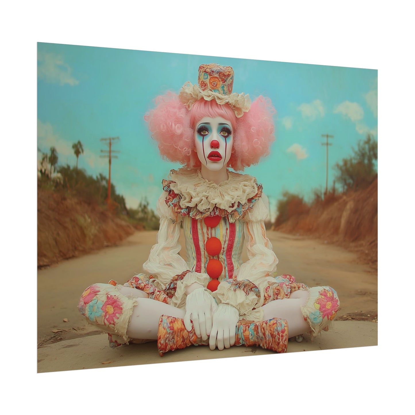 Creepy Cute Clown Poster — Vintage Sad Clown Rolled Art Print