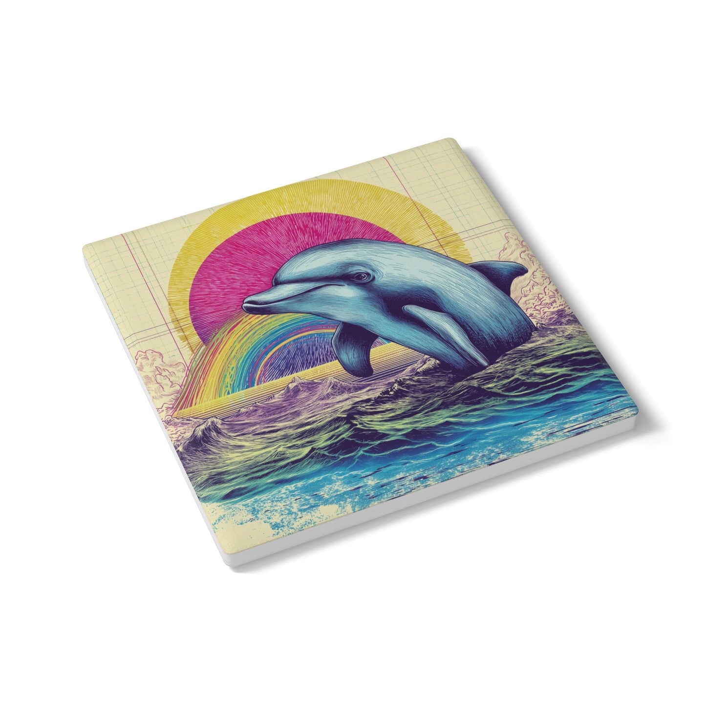 Whimsical Dolphin Ceramic Coaster Set, Colorful Ocean Decor, Beach House Gift, Nautical Home Accent, Fun Drink Coasters