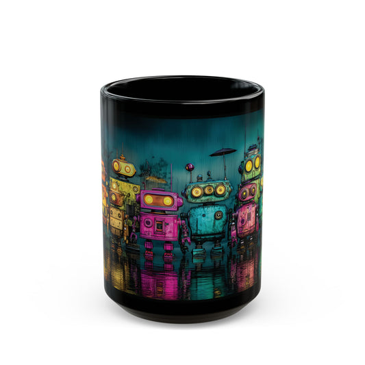 Cute Robot Coffee Mug – Stylized Illustration, Adorable Helper Robots Design