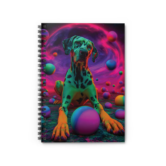 Trippy Dalmatian Notebook – Bright Cosmic Colors, Vibrant Dog Spiral Journal with Psychedelic Vibes