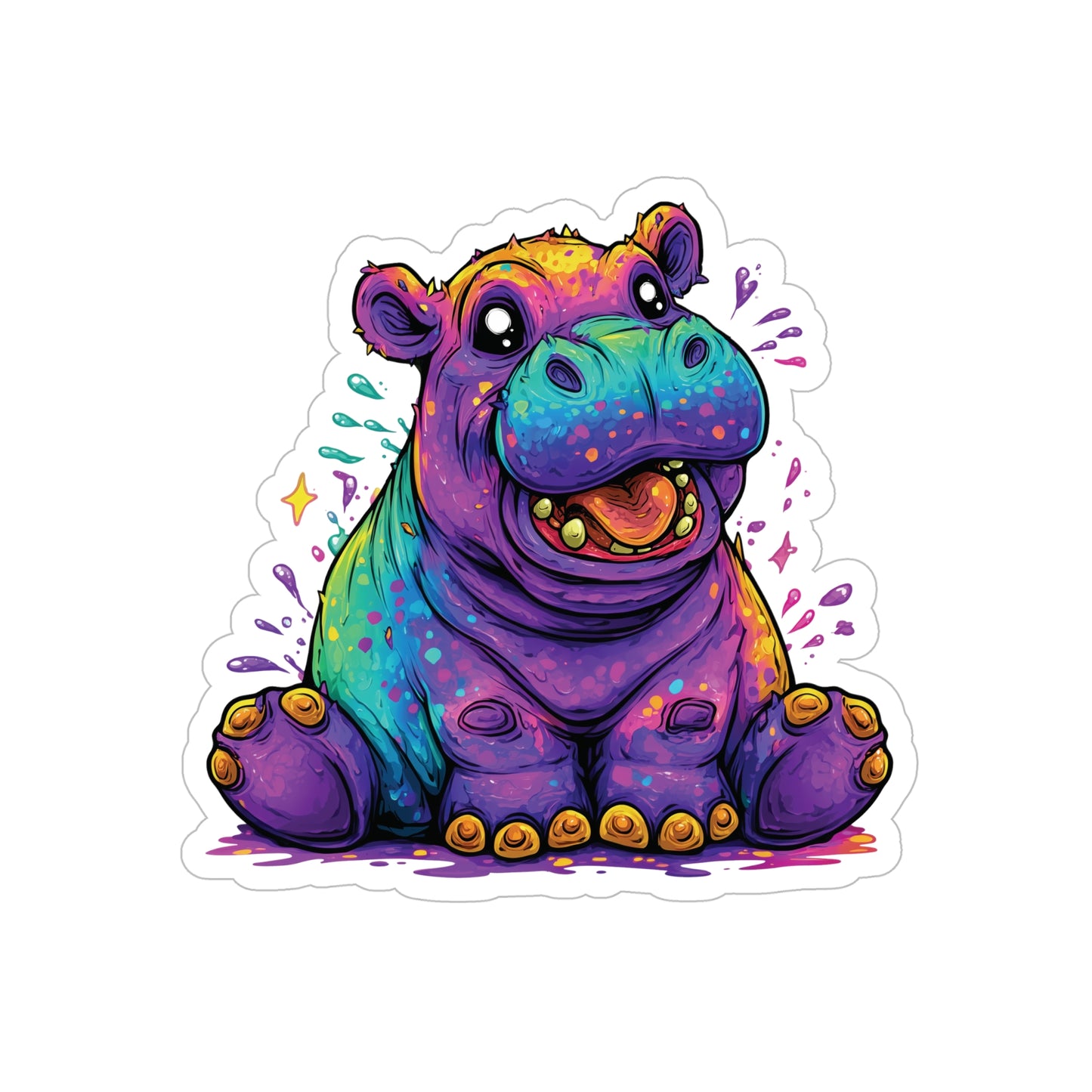 Joyful Baby Hippo Sticker 🦛🌈✨ Die-Cut