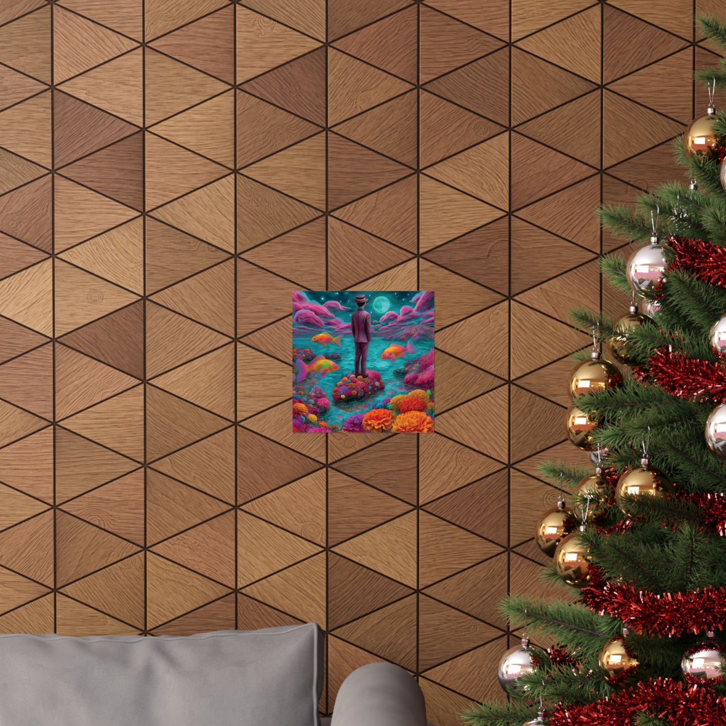 Dreamworld Poster – Floating Goldfish, Surreal Floral Scene