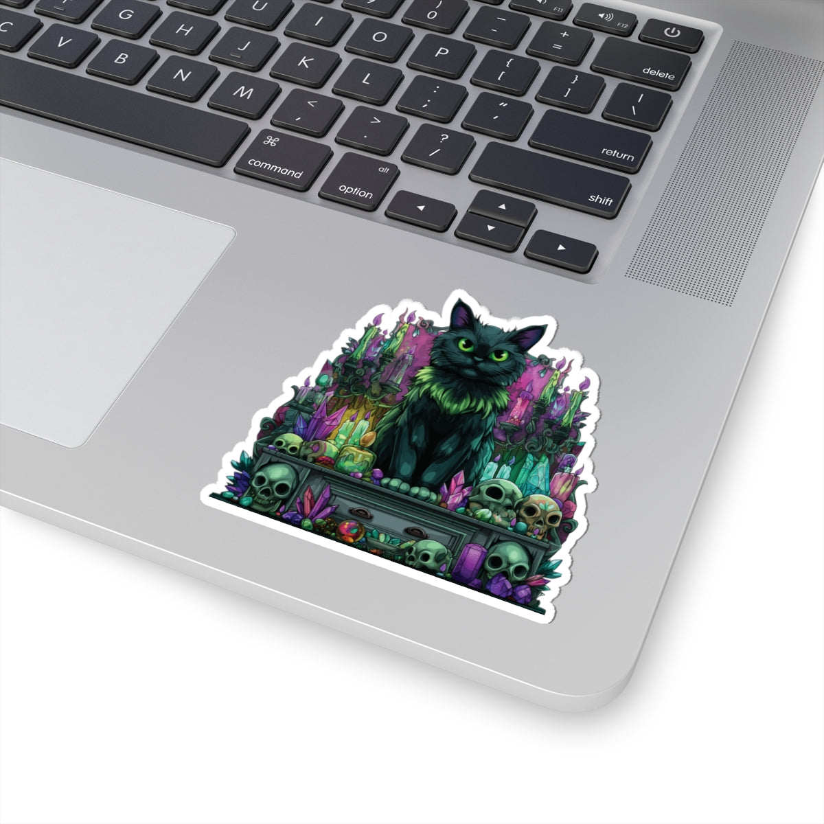 Mystical Familiar Sticker – Witch’s Cat on Altar, Gothic Magic Vinyl Decal