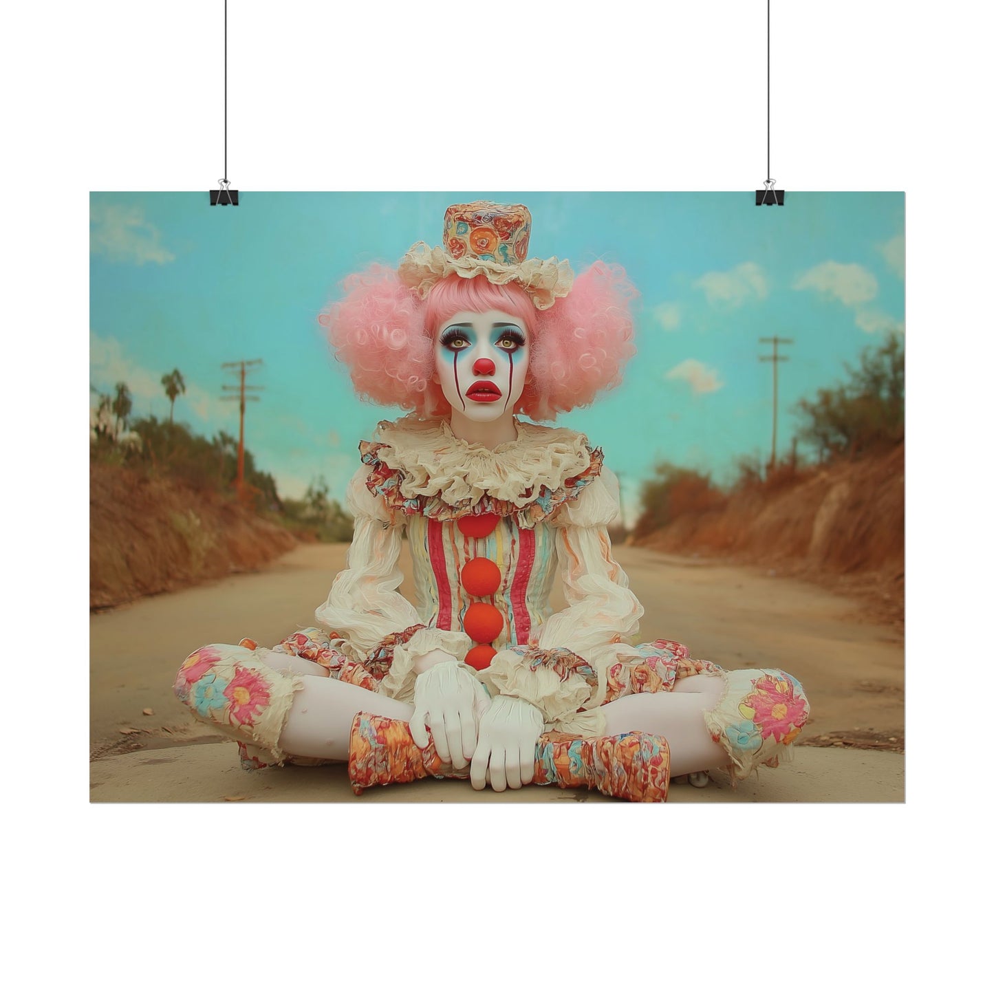 Creepy Cute Clown Poster — Vintage Sad Clown Rolled Art Print