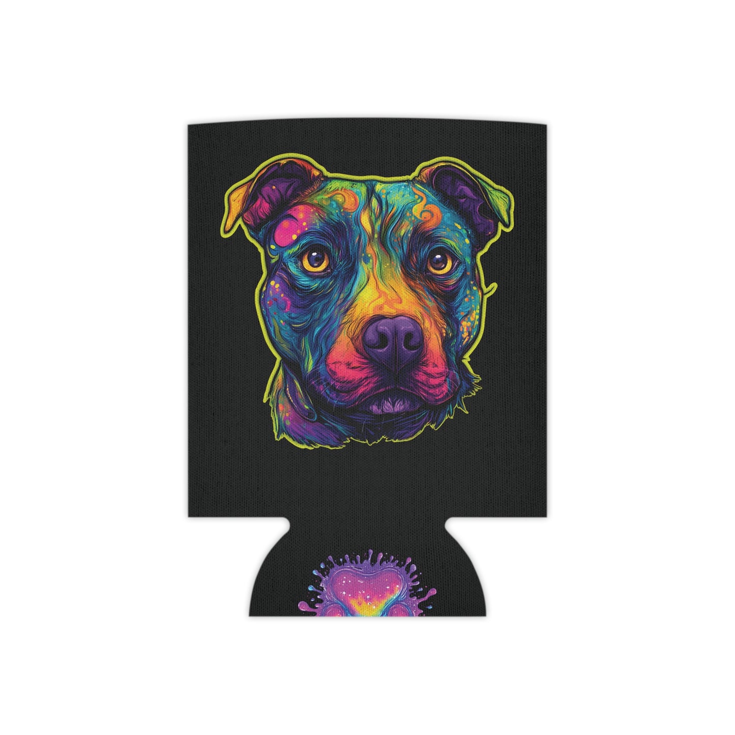 Trippy Pitbull Can Cooler | Psychedelic Dog Art & Neon Paw | SoulstainArt Pet Lover Drink Sleeve