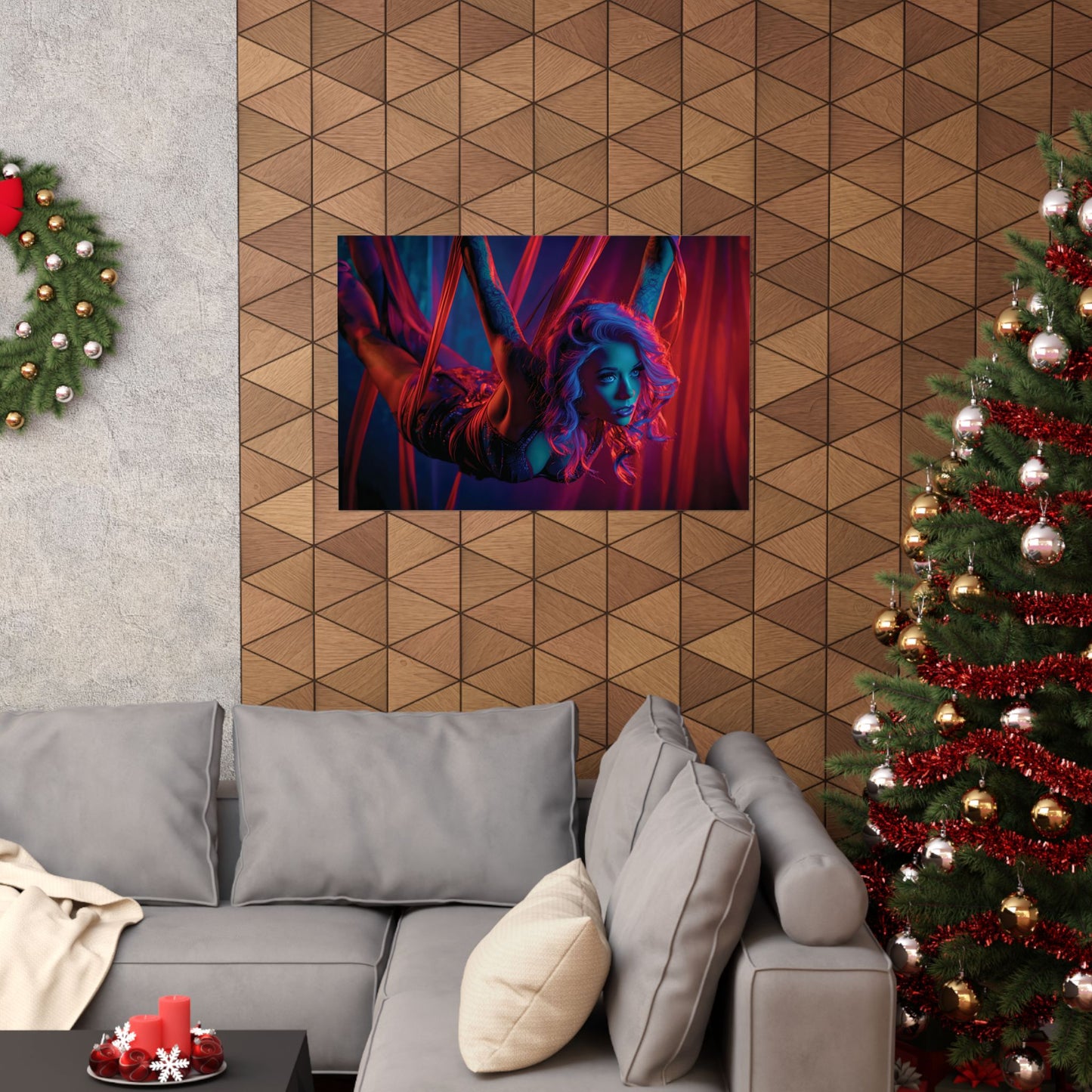 Elegant Shibari Art Print – Sensual Woman in Red Ribbons