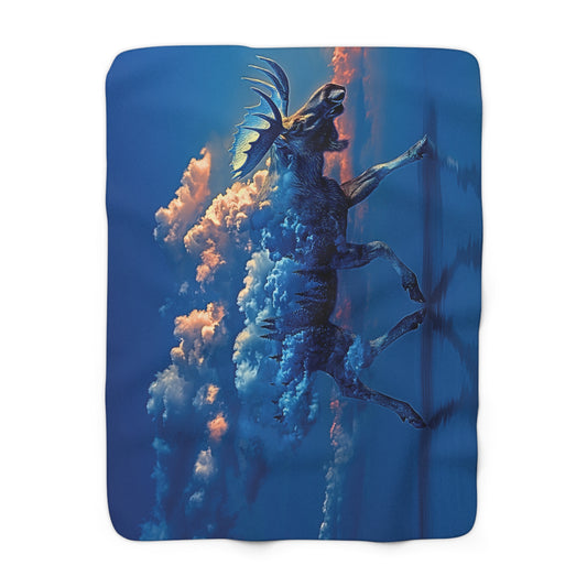 Tranquil Nature Sherpa Blanket – Surreal Sky Moose Crossing Lake