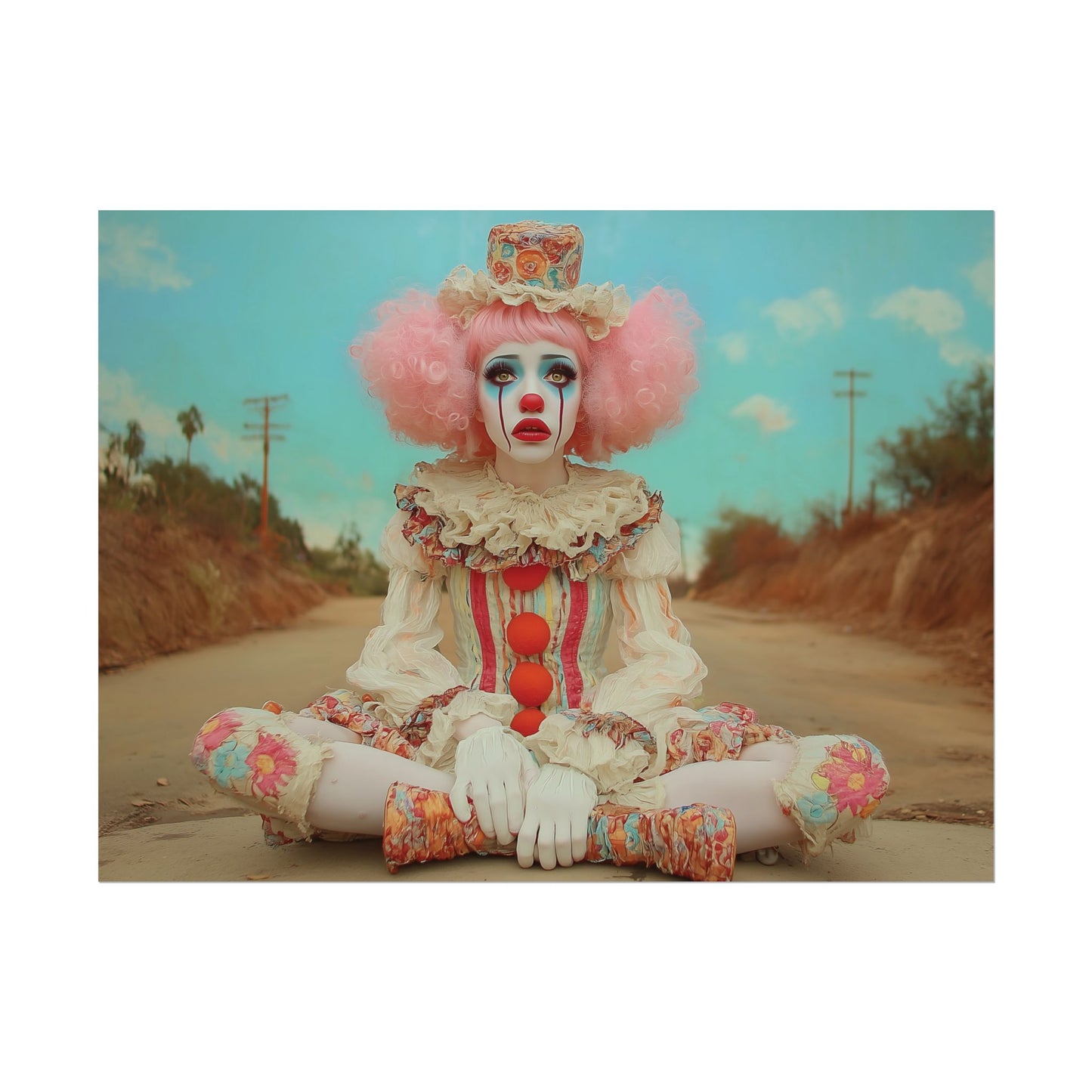 Creepy Cute Clown Poster — Vintage Sad Clown Rolled Art Print