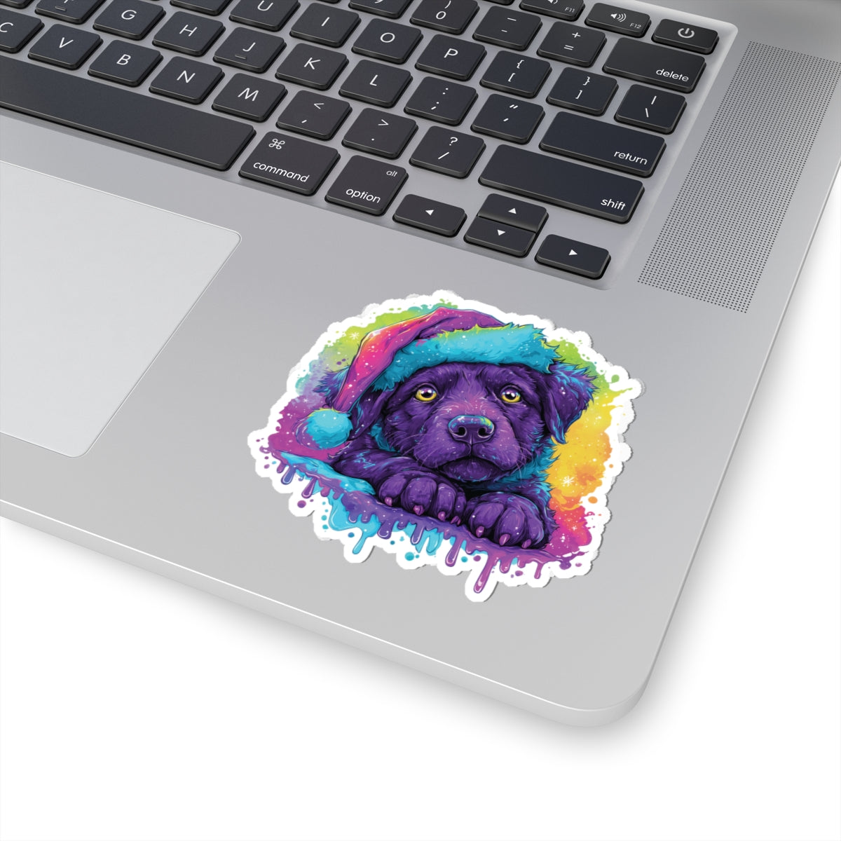 Cute Christmas Puppy Sticker – Deep Purple Festive Dog Kiss-Cut Decal