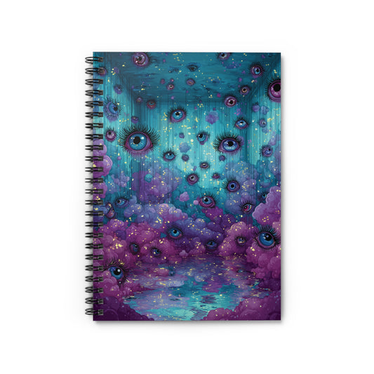 Surreal Hanging Eyes Spiral Notebook – Vivid Pastel Colors, Purple Clouds, Peaceful Dream Journal