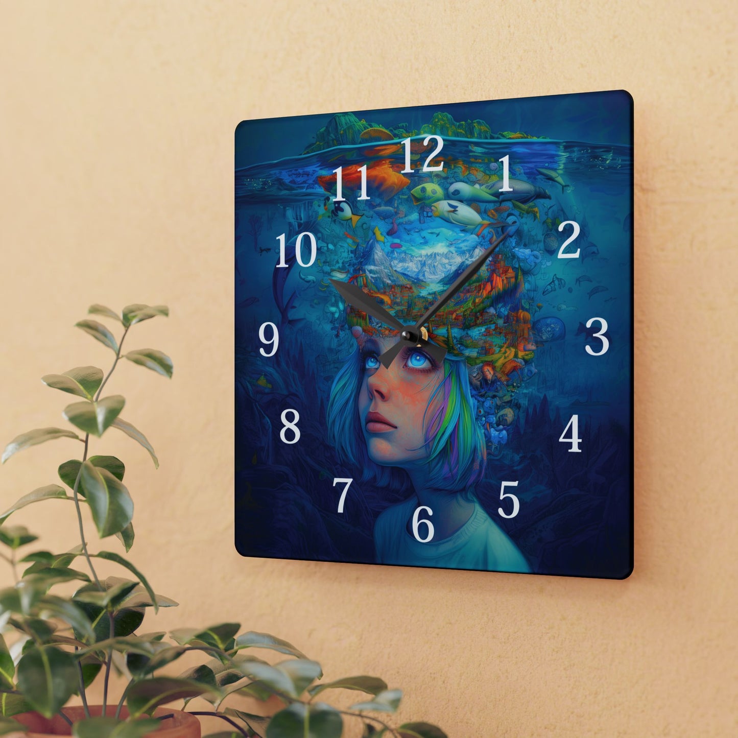 Ethereal Ocean Dreamer Wall Clock - Surreal Underwater Fantasy Art