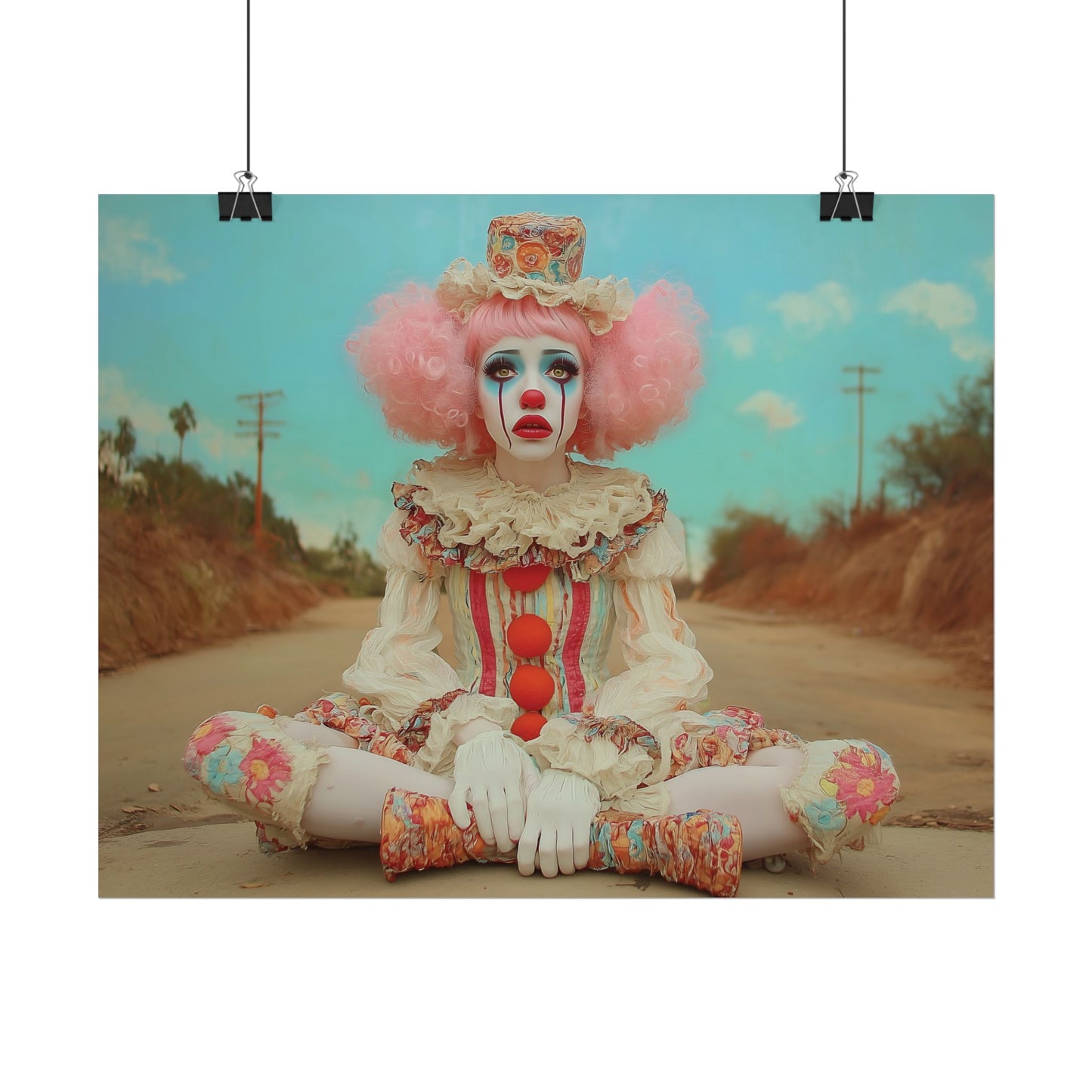 Creepy Cute Clown Poster — Vintage Sad Clown Rolled Art Print