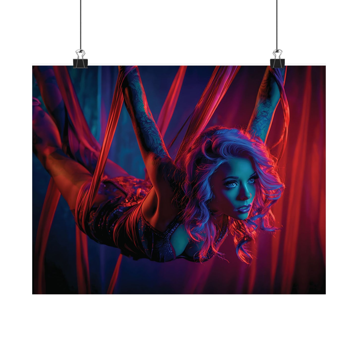 Elegant Shibari Art Print – Sensual Woman in Red Ribbons