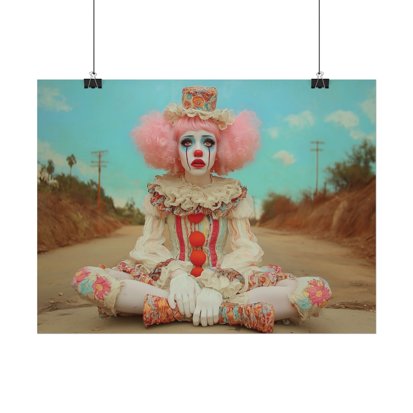 Creepy Cute Clown Poster — Vintage Sad Clown Rolled Art Print