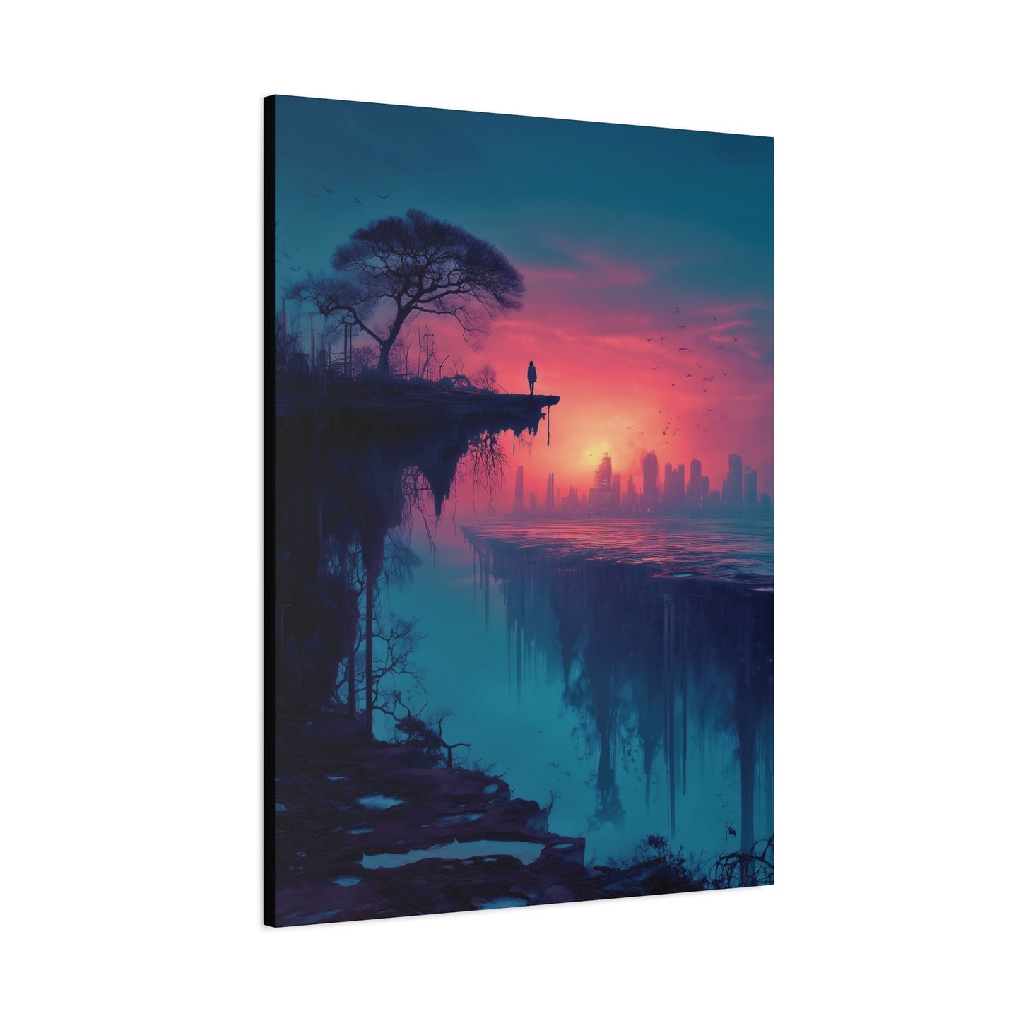 Surreal Rift and Cityscape Canvas – Atmospheric Isolation Wall Art