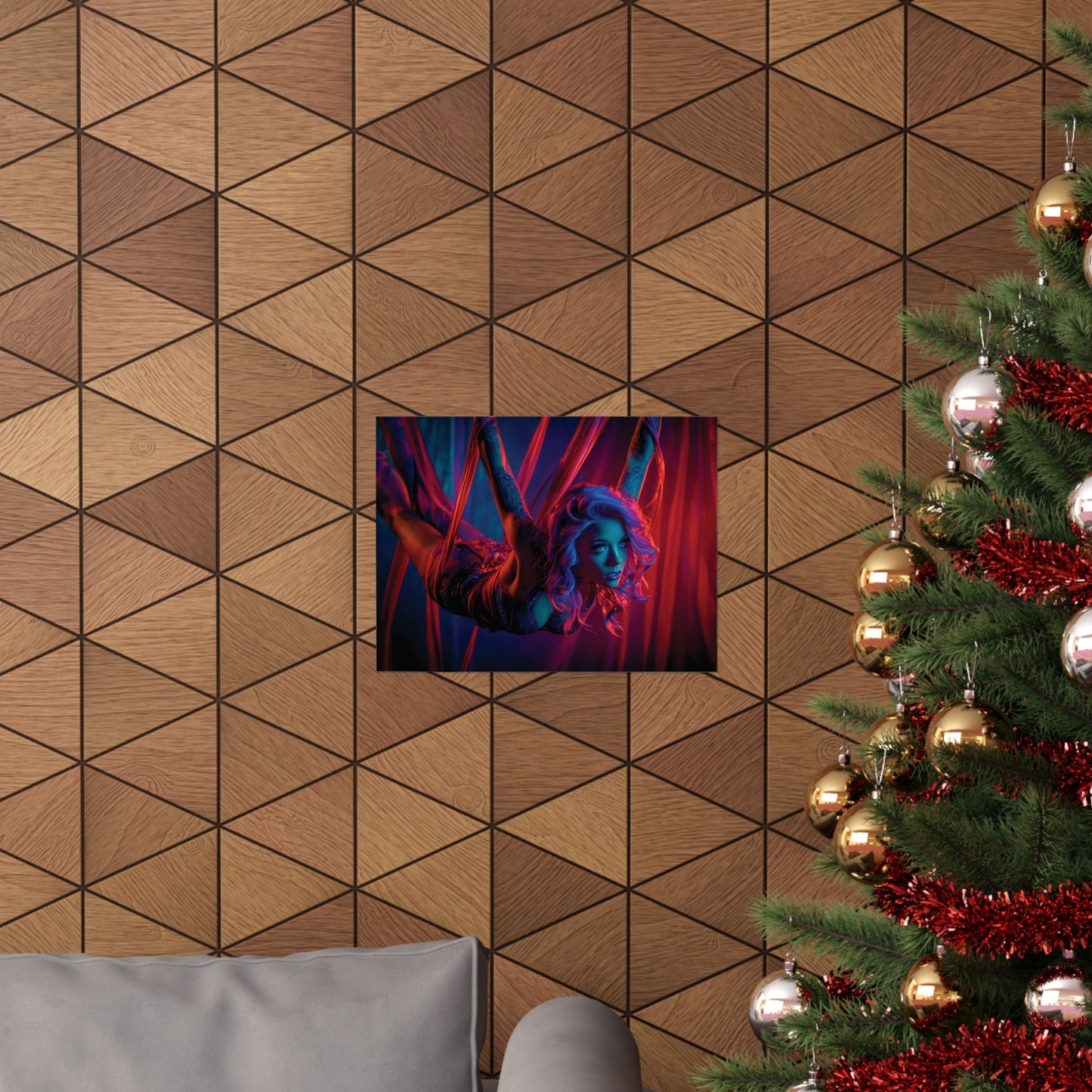 Elegant Shibari Art Print – Sensual Woman in Red Ribbons