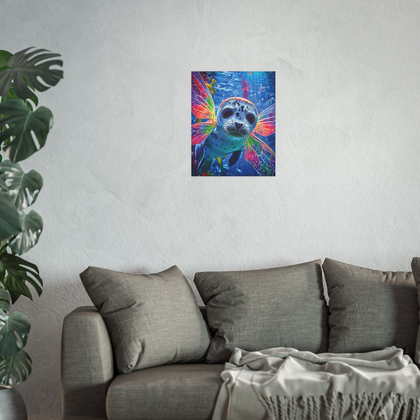 Fantasy Seal Poster — Colorful Fairy-Winged Marine Animal Art Print (Satin or Archival Matte)