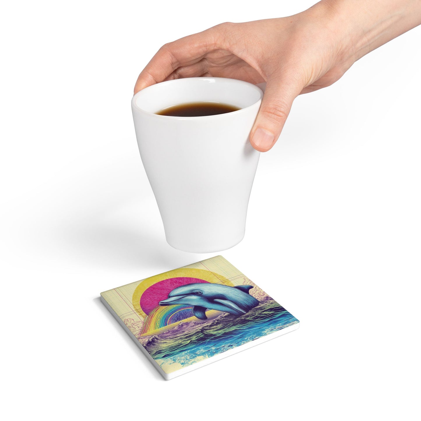 Whimsical Dolphin Ceramic Coaster Set, Colorful Ocean Decor, Beach House Gift, Nautical Home Accent, Fun Drink Coasters