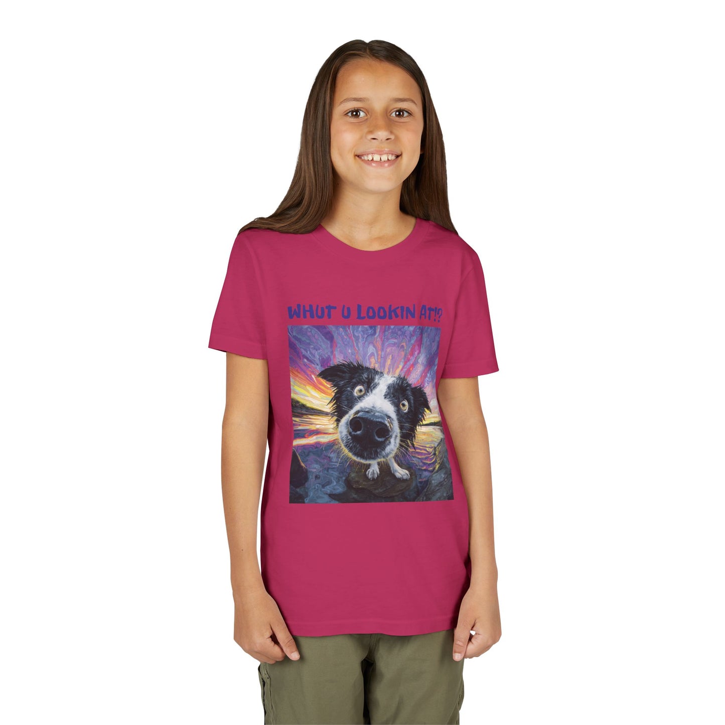 Whut U Lookin At!? Goofy Border Collie Sarcastic Youth Short Sleeve Tee