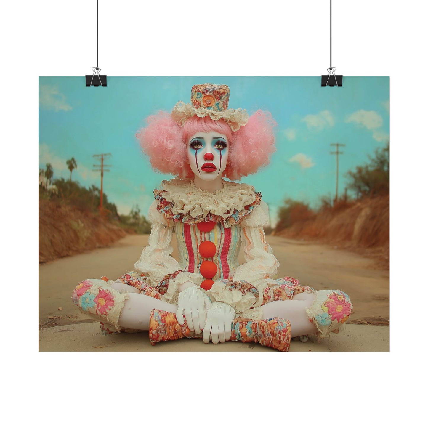 Creepy Cute Clown Poster — Vintage Sad Clown Rolled Art Print