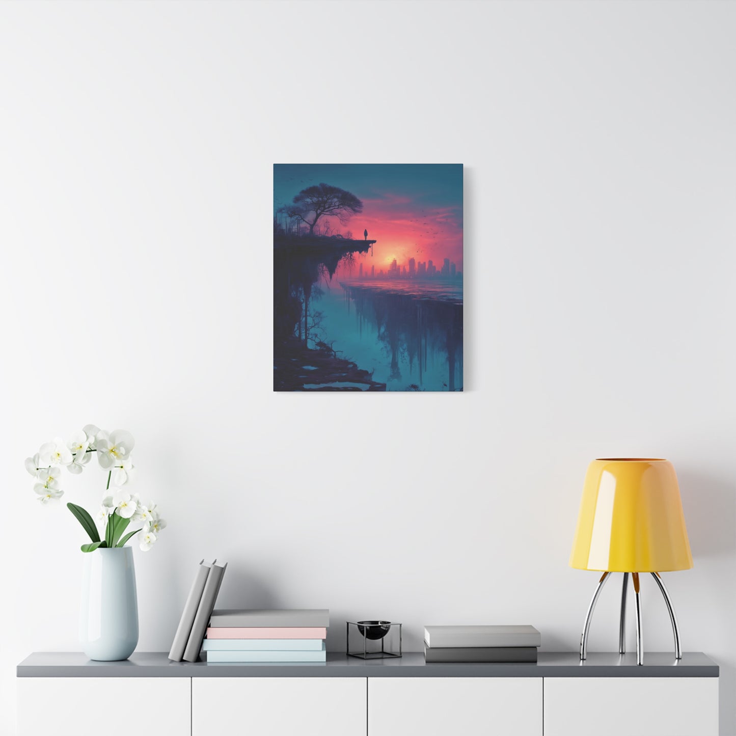 Surreal Rift and Cityscape Canvas – Atmospheric Isolation Wall Art