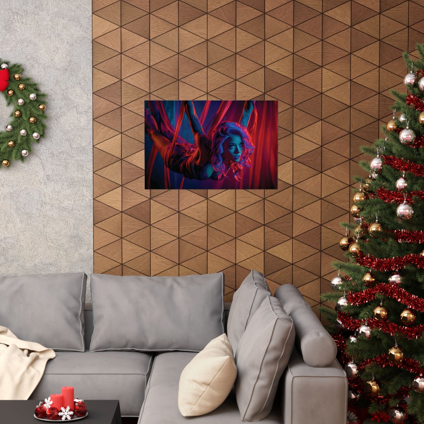 Elegant Shibari Art Print – Sensual Woman in Red Ribbons