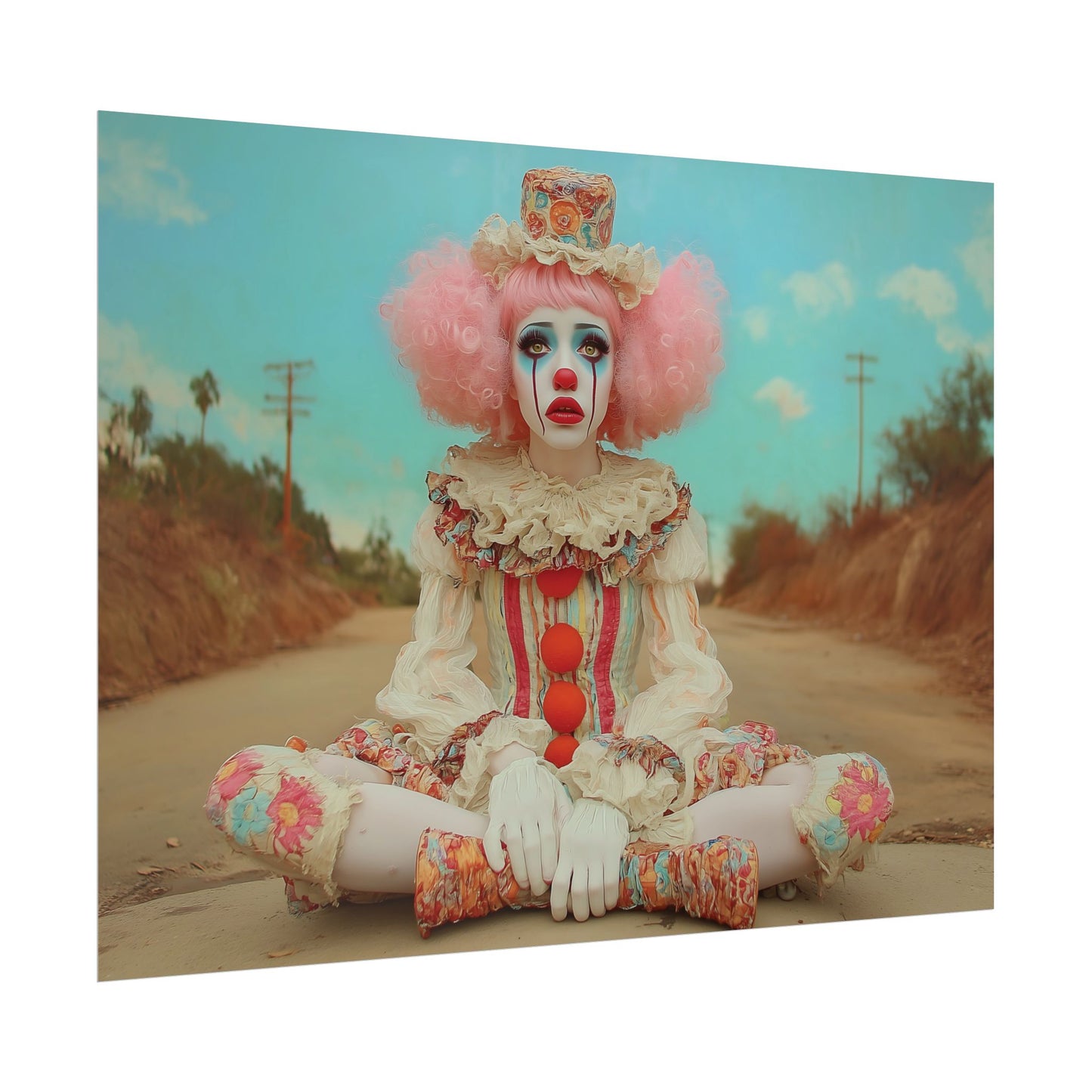 Creepy Cute Clown Poster — Vintage Sad Clown Rolled Art Print