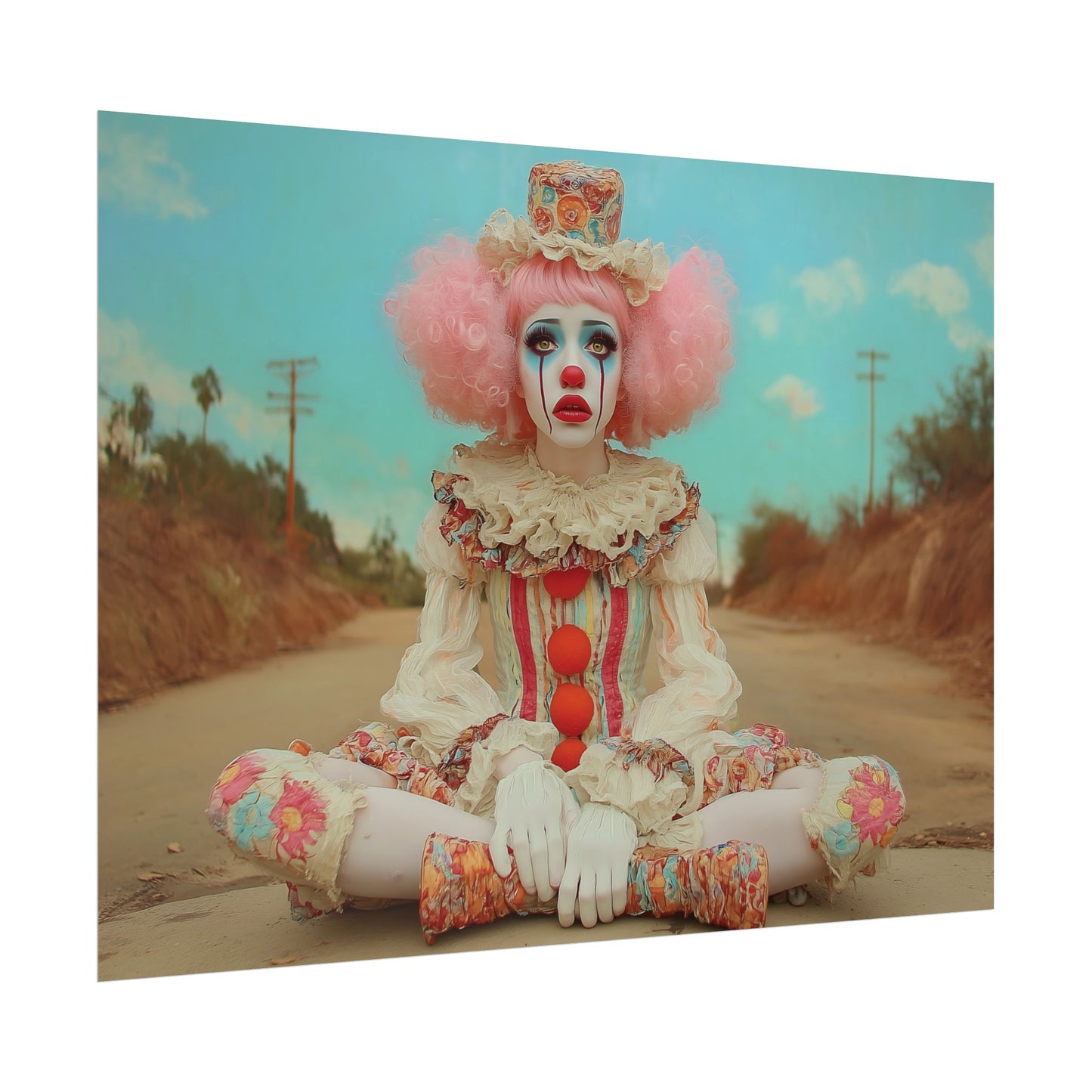 Creepy Cute Clown Poster — Vintage Sad Clown Rolled Art Print