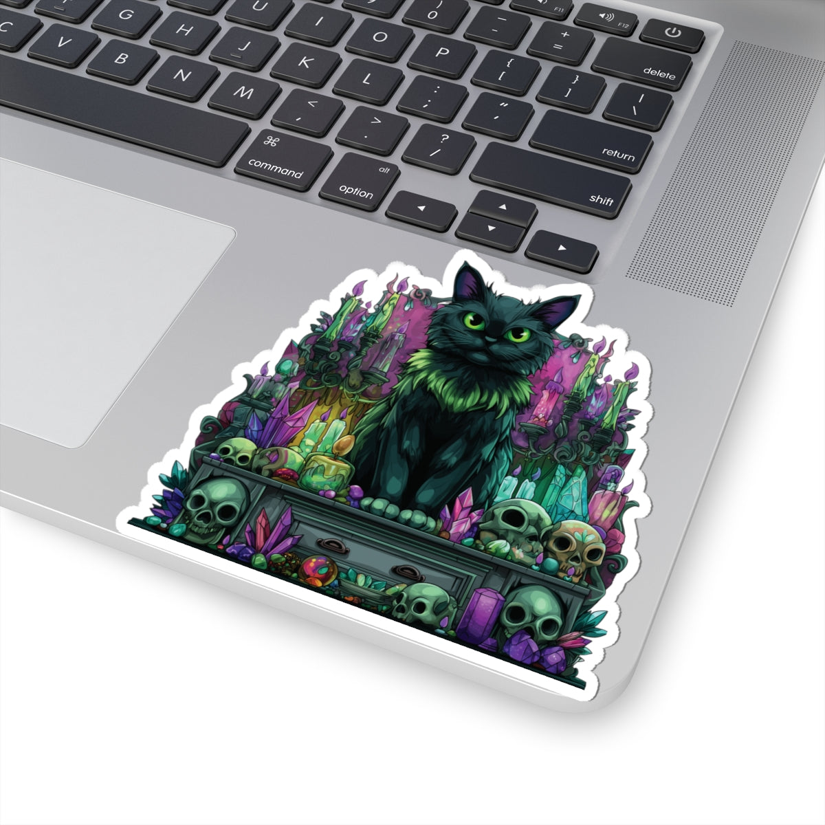 Mystical Familiar Sticker – Witch’s Cat on Altar, Gothic Magic Vinyl Decal