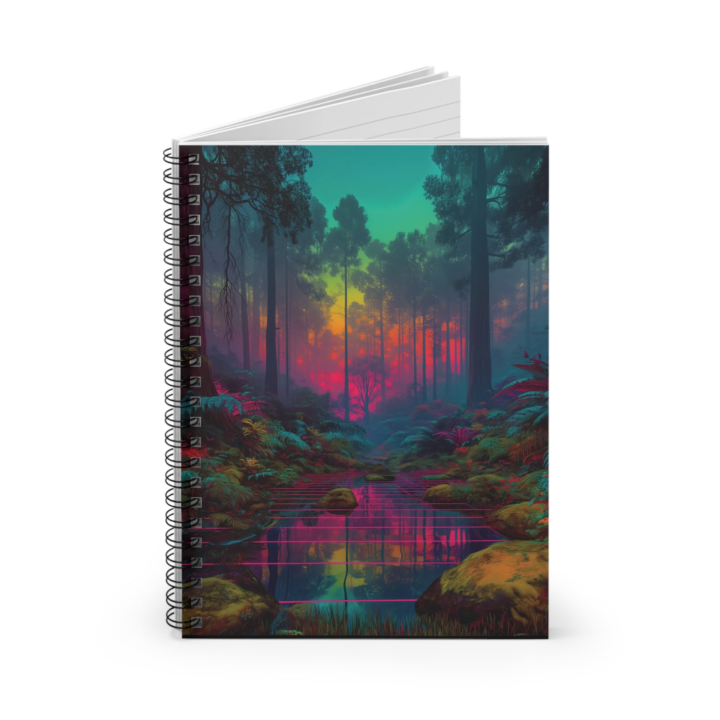 Trippy Simulation Spiral Notebook – Vaporwave Meets High-Def Nature, Surreal Grid Aesthetic