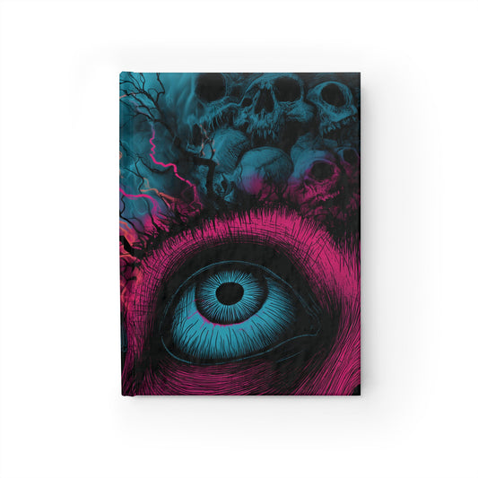 Gothic Trippy Eye & Skulls Hardcover Notebook – Dark Red & Black, Mushrooms Illustration