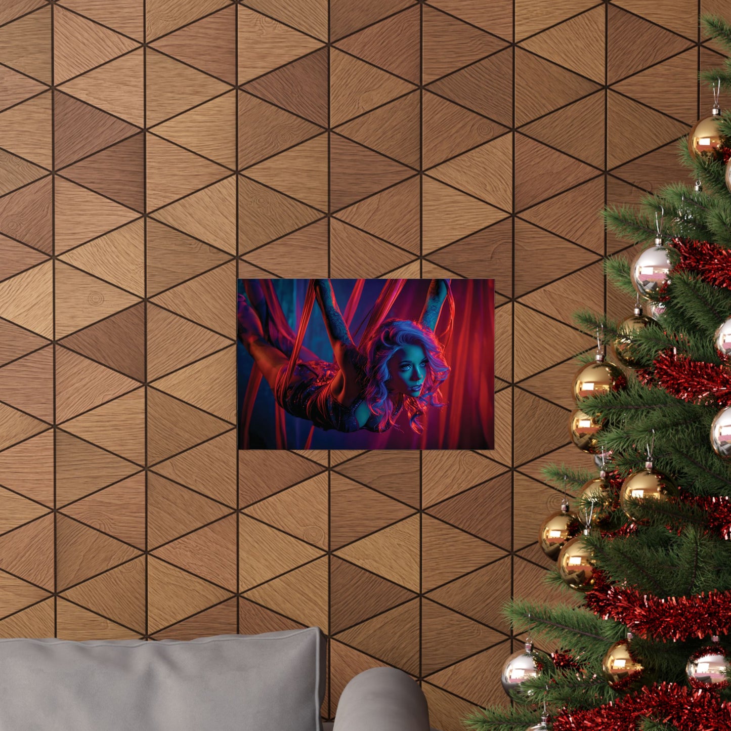 Elegant Shibari Art Print – Sensual Woman in Red Ribbons