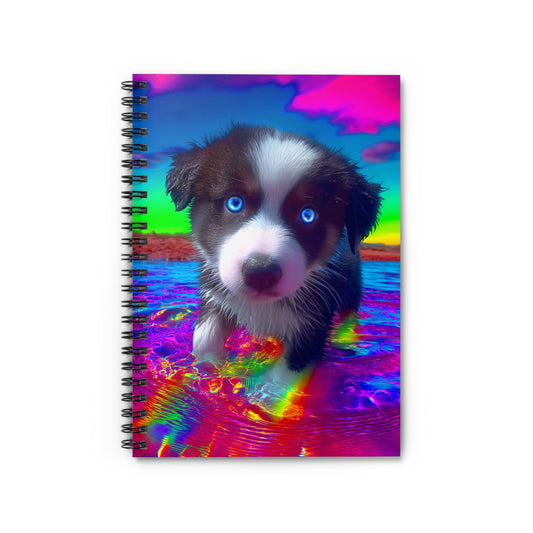Adorable Puppy in the Sea Spiral Notebook – Magical Rainbow Tones, Blue Eyes, Cute Dog Journal