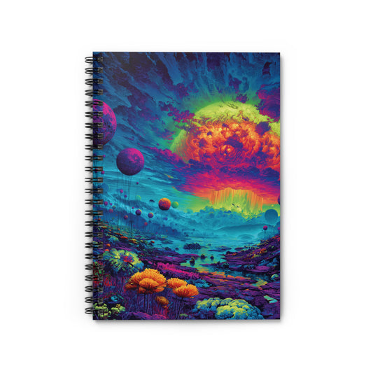Cosmic Explosion Spiral Notebook – Trippy Vibrant Alien Landscape Journal